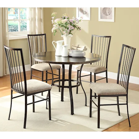 5-Piece Contemporary Dining Set with Round Metal Table and 4 Ladder Back Chairs